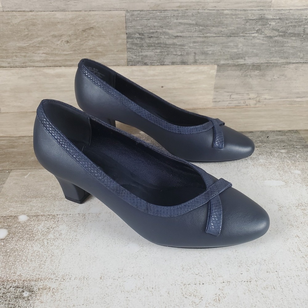 Easy Street Kata Womens Dress Pumps Sz 8.5 W Comfort Navy Slip On Round Toe